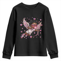 Cute Black Cupid Youth Sweatshirt African American Valentines Day Gift - Wonder Print Shop