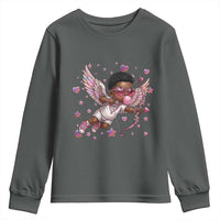 Cute Black Cupid Youth Sweatshirt African American Valentines Day Gift - Wonder Print Shop
