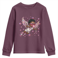 Cute Black Cupid Youth Sweatshirt African American Valentines Day Gift - Wonder Print Shop