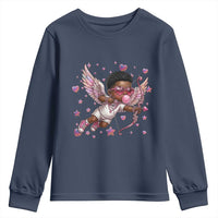 Cute Black Cupid Youth Sweatshirt African American Valentines Day Gift - Wonder Print Shop