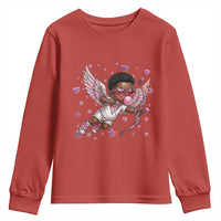 Cute Black Cupid Youth Sweatshirt African American Valentines Day Gift - Wonder Print Shop