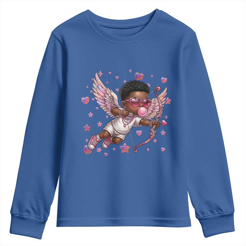 Cute Black Cupid Youth Sweatshirt African American Valentines Day Gift - Wonder Print Shop