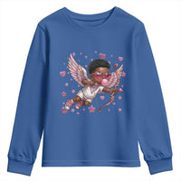 Cute Black Cupid Youth Sweatshirt African American Valentines Day Gift - Wonder Print Shop