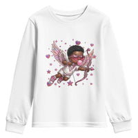Cute Black Cupid Youth Sweatshirt African American Valentines Day Gift - Wonder Print Shop
