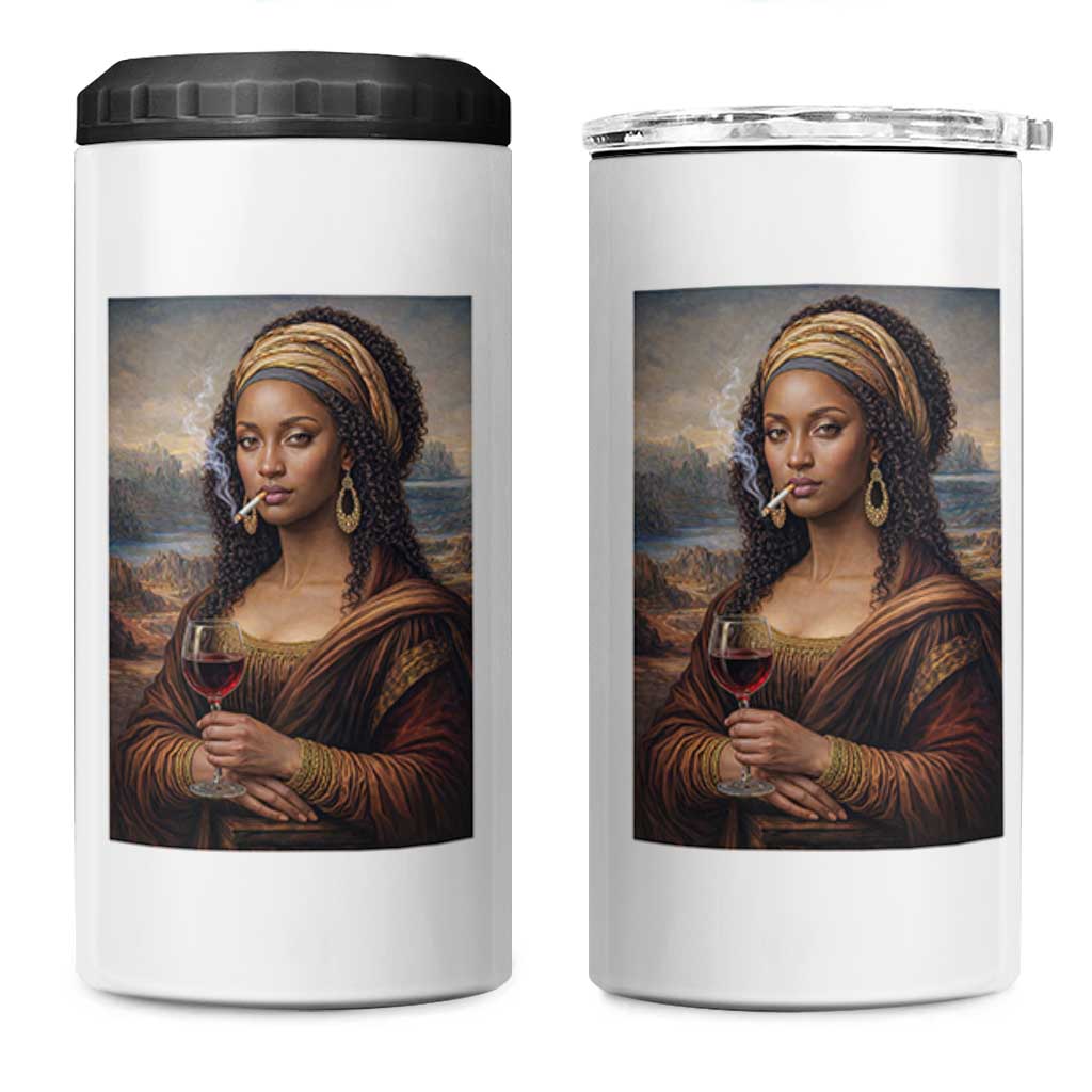Funny Black Mona Lisa 4 in 1 Can Cooler Tumbler Melanin Queen Black History Month - Wonder Print Shop