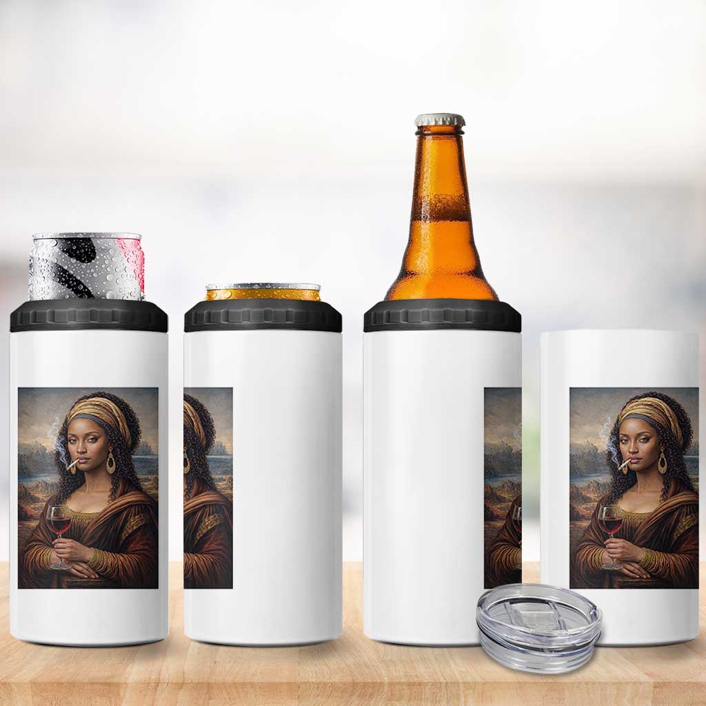 Funny Black Mona Lisa 4 in 1 Can Cooler Tumbler Melanin Queen Black History Month - Wonder Print Shop