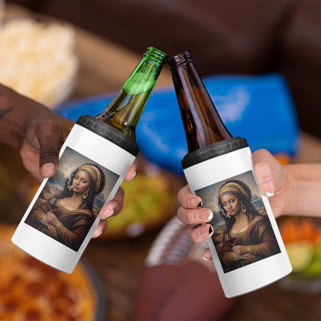 Funny Black Mona Lisa 4 in 1 Can Cooler Tumbler Melanin Queen Black History Month - Wonder Print Shop