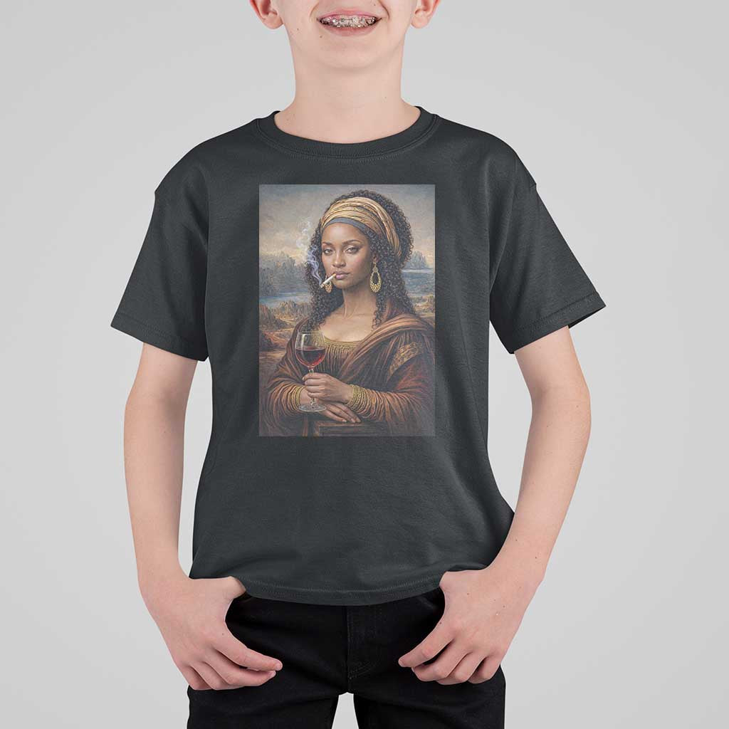 Funny Black Mona Lisa T Shirt For Kid Melanin Queen Black History Month - Wonder Print Shop