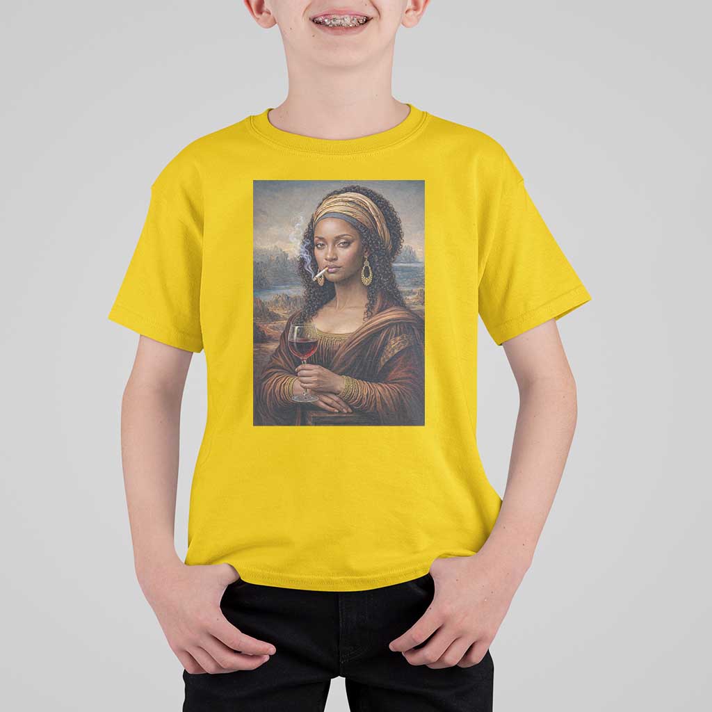 Funny Black Mona Lisa T Shirt For Kid Melanin Queen Black History Month - Wonder Print Shop