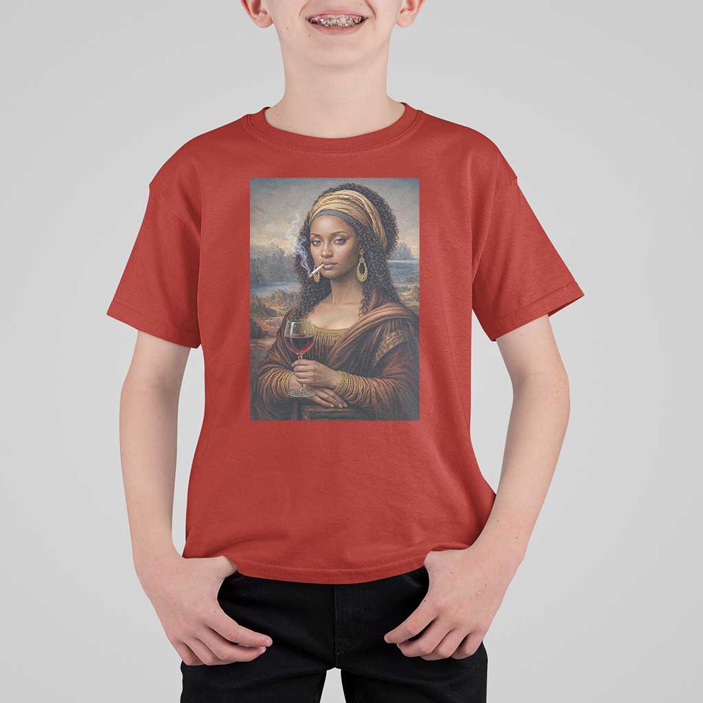 Funny Black Mona Lisa T Shirt For Kid Melanin Queen Black History Month - Wonder Print Shop