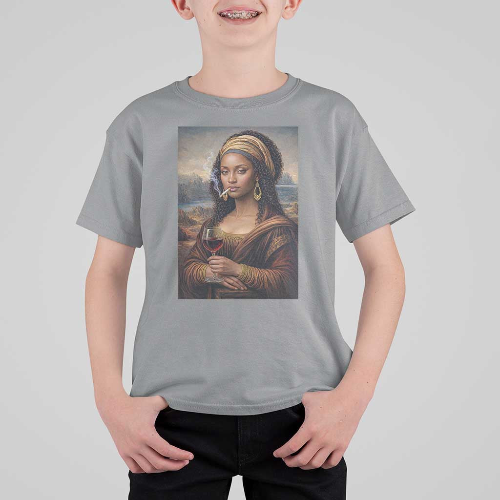 Funny Black Mona Lisa T Shirt For Kid Melanin Queen Black History Month - Wonder Print Shop
