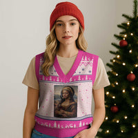 Funny Black Mona Lisa V-Neck Knit Sweater Vest Melanin Queen Black History Month - Wonder Print Shop