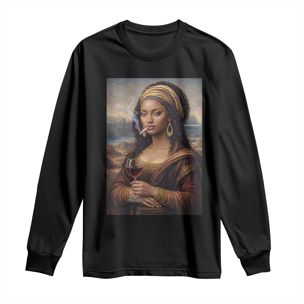 Funny Black Mona Lisa Long Sleeve Shirt Melanin Queen Black History Month - Wonder Print Shop