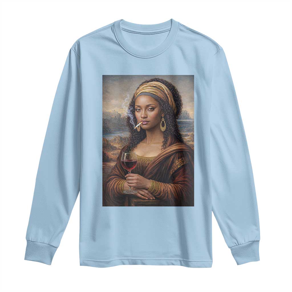 Funny Black Mona Lisa Long Sleeve Shirt Melanin Queen Black History Month - Wonder Print Shop