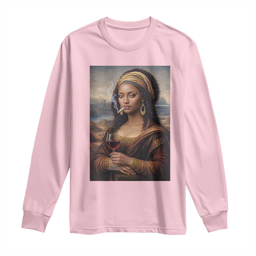 Funny Black Mona Lisa Long Sleeve Shirt Melanin Queen Black History Month - Wonder Print Shop