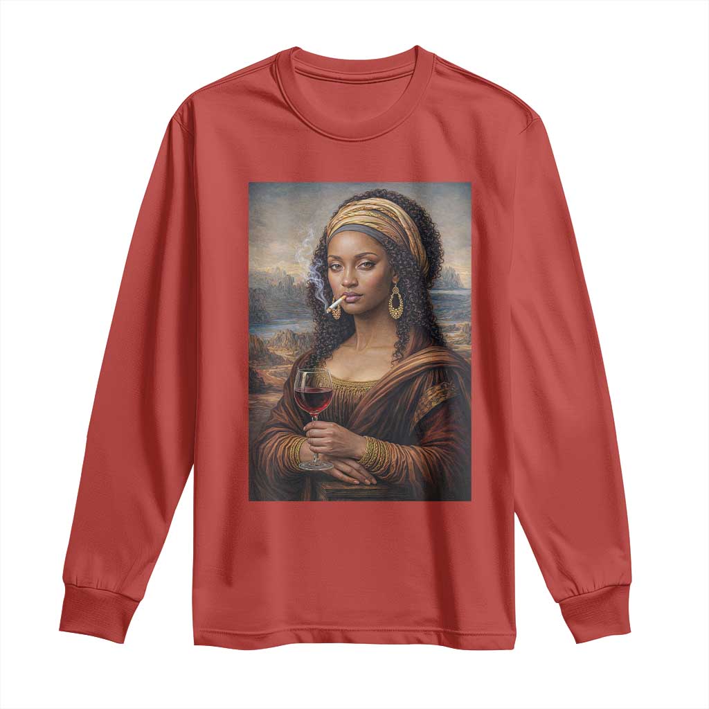 Funny Black Mona Lisa Long Sleeve Shirt Melanin Queen Black History Month - Wonder Print Shop