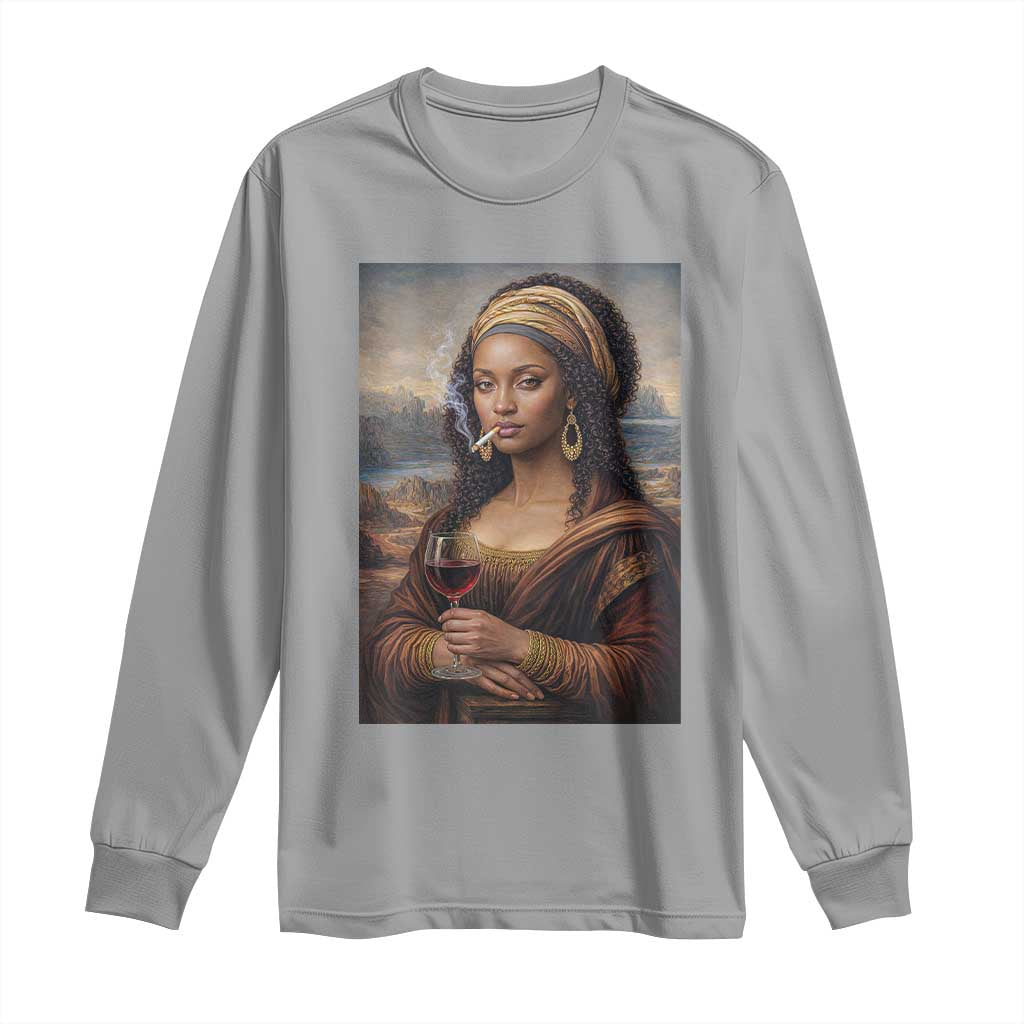 Funny Black Mona Lisa Long Sleeve Shirt Melanin Queen Black History Month - Wonder Print Shop