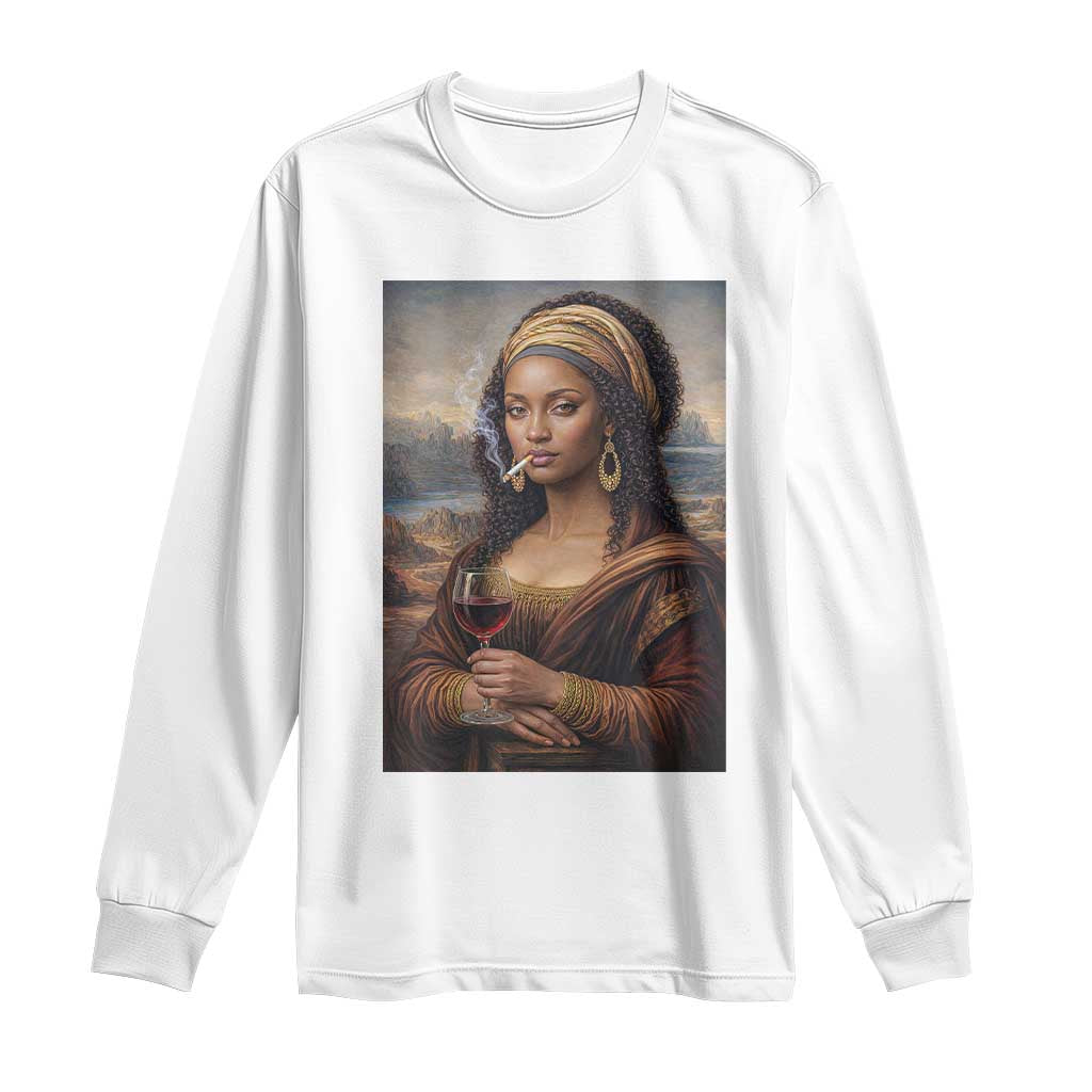 Funny Black Mona Lisa Long Sleeve Shirt Melanin Queen Black History Month - Wonder Print Shop