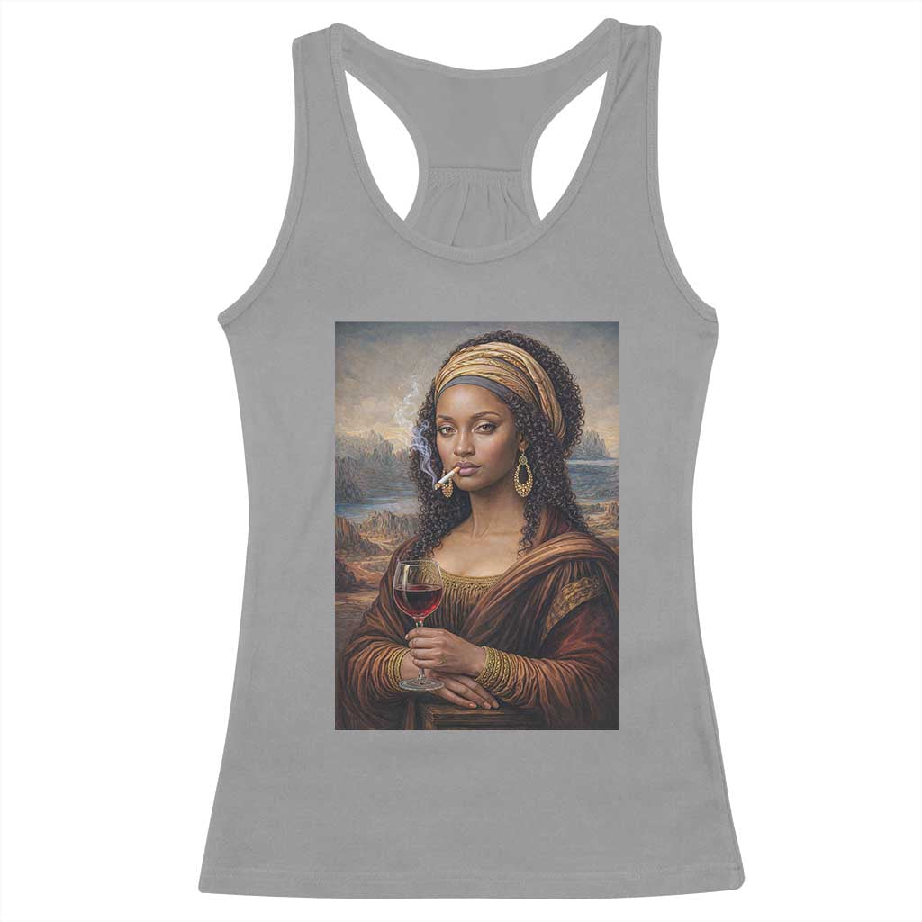 Funny Black Mona Lisa Racerback Tank Top Melanin Queen Black History Month - Wonder Print Shop