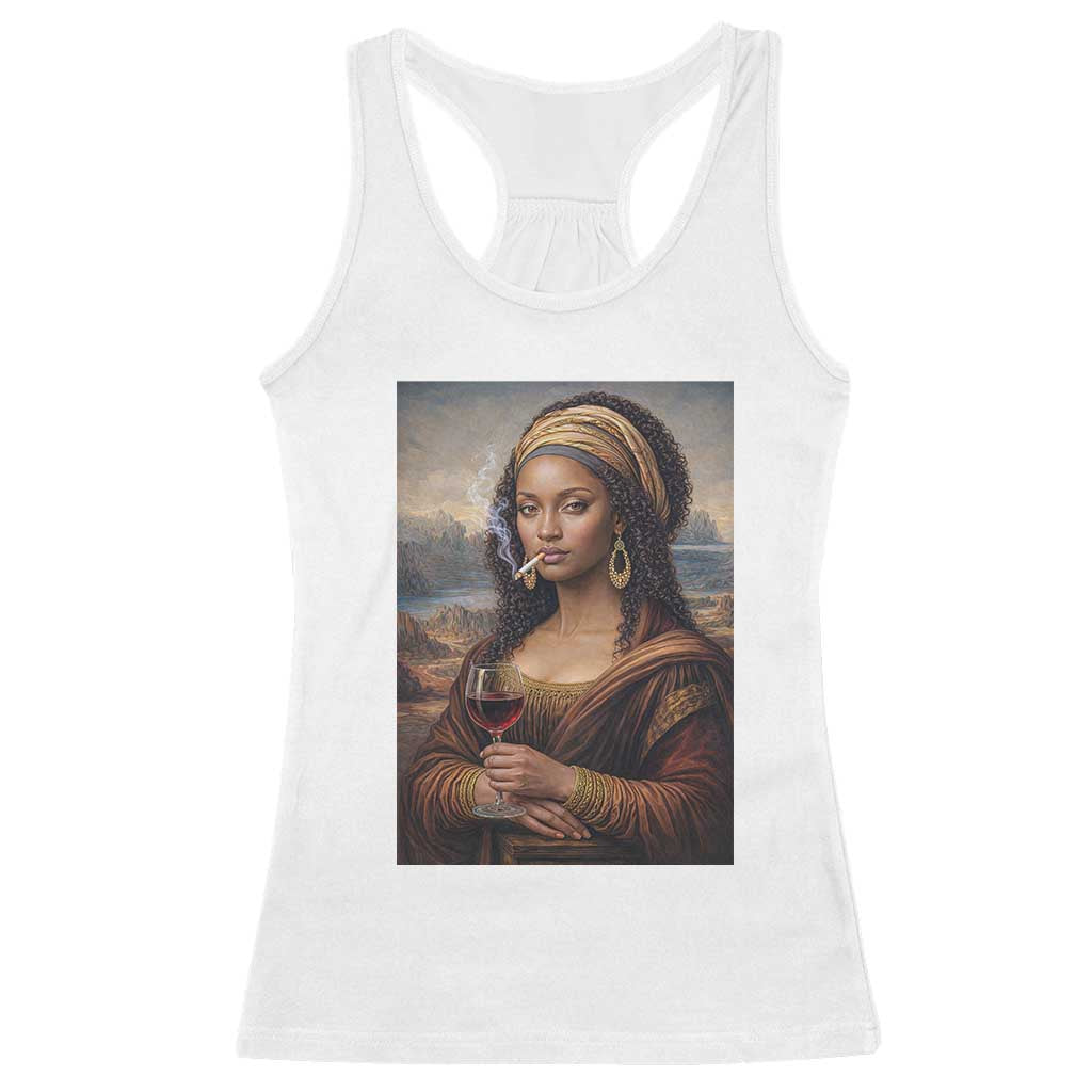 Funny Black Mona Lisa Racerback Tank Top Melanin Queen Black History Month - Wonder Print Shop