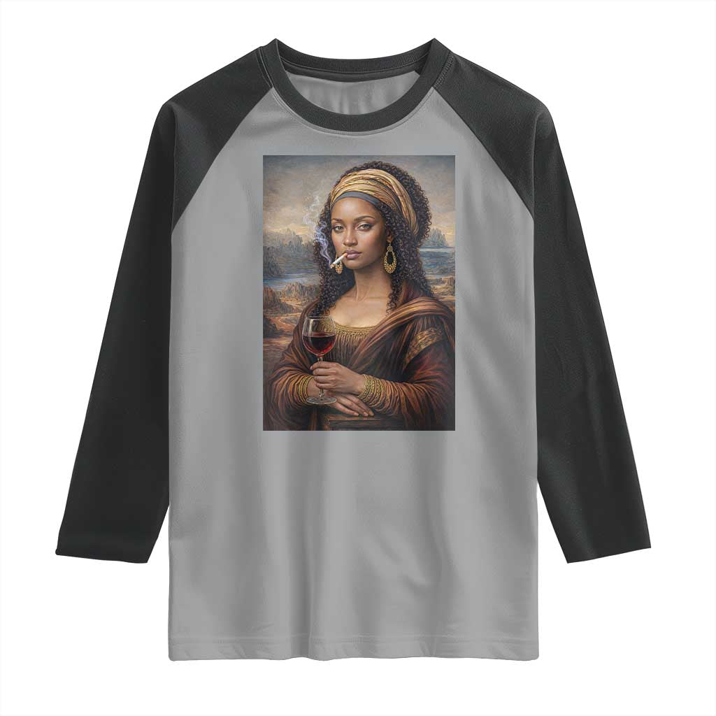 Funny Black Mona Lisa Raglan Shirt Melanin Queen Black History Month - Wonder Print Shop