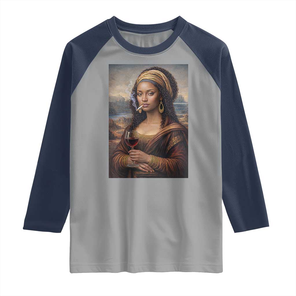 Funny Black Mona Lisa Raglan Shirt Melanin Queen Black History Month - Wonder Print Shop