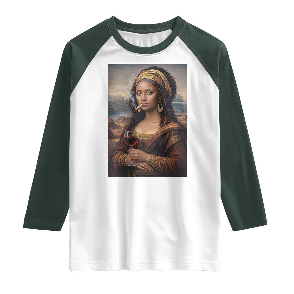 Funny Black Mona Lisa Raglan Shirt Melanin Queen Black History Month - Wonder Print Shop