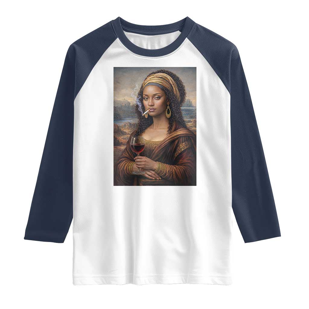 Funny Black Mona Lisa Raglan Shirt Melanin Queen Black History Month - Wonder Print Shop