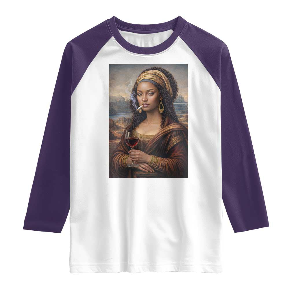 Funny Black Mona Lisa Raglan Shirt Melanin Queen Black History Month - Wonder Print Shop