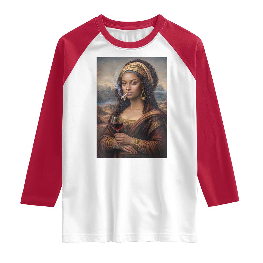 Funny Black Mona Lisa Raglan Shirt Melanin Queen Black History Month - Wonder Print Shop