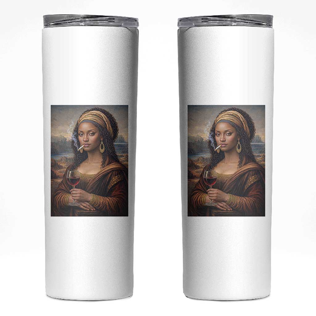 Funny Black Mona Lisa Skinny Tumbler Melanin Queen Black History Month - Wonder Print Shop