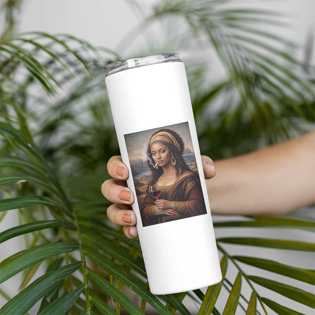 Funny Black Mona Lisa Skinny Tumbler Melanin Queen Black History Month - Wonder Print Shop
