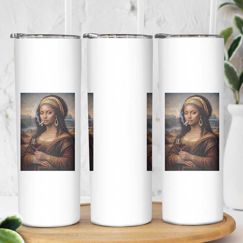 Funny Black Mona Lisa Skinny Tumbler Melanin Queen Black History Month - Wonder Print Shop