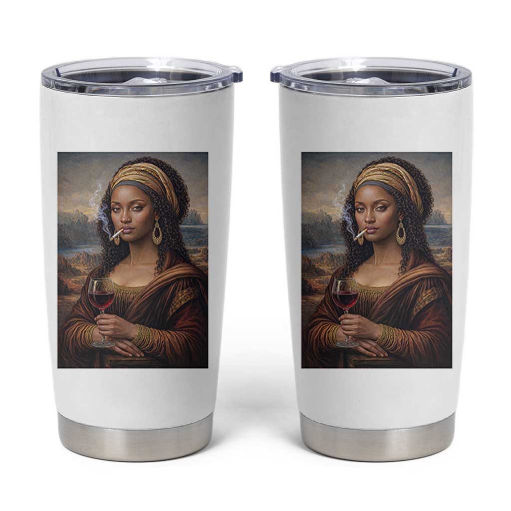 Funny Black Mona Lisa Tumbler Cup Melanin Queen Black History Month - Wonder Print Shop