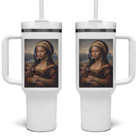 Funny Black Mona Lisa Tumbler With Handle Melanin Queen Black History Month - Wonder Print Shop