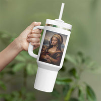 Funny Black Mona Lisa Tumbler With Handle Melanin Queen Black History Month - Wonder Print Shop