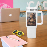 Funny Black Mona Lisa Tumbler With Handle Melanin Queen Black History Month - Wonder Print Shop