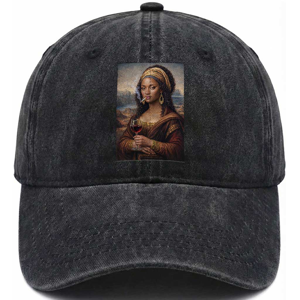 Funny Black Mona Lisa Washed Cotton Baseball Cap Melanin Queen Black History Month