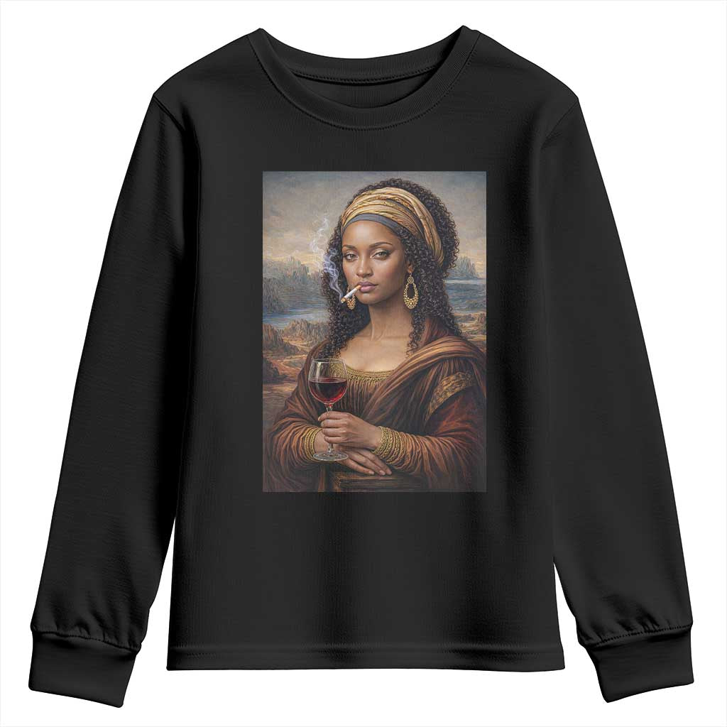 Funny Black Mona Lisa Youth Sweatshirt Melanin Queen Black History Month - Wonder Print Shop