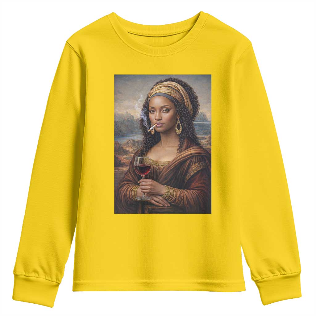 Funny Black Mona Lisa Youth Sweatshirt Melanin Queen Black History Month - Wonder Print Shop
