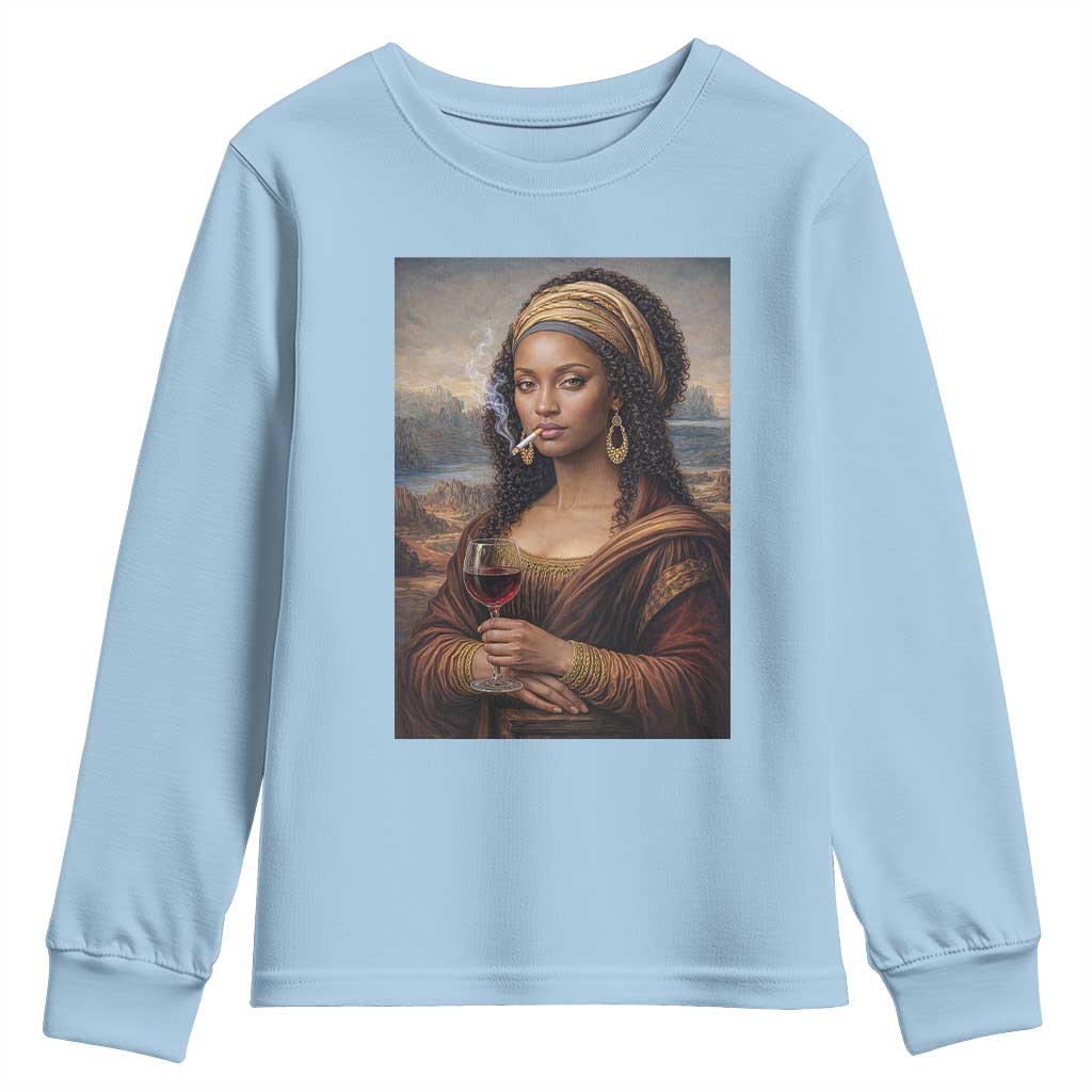 Funny Black Mona Lisa Youth Sweatshirt Melanin Queen Black History Month - Wonder Print Shop