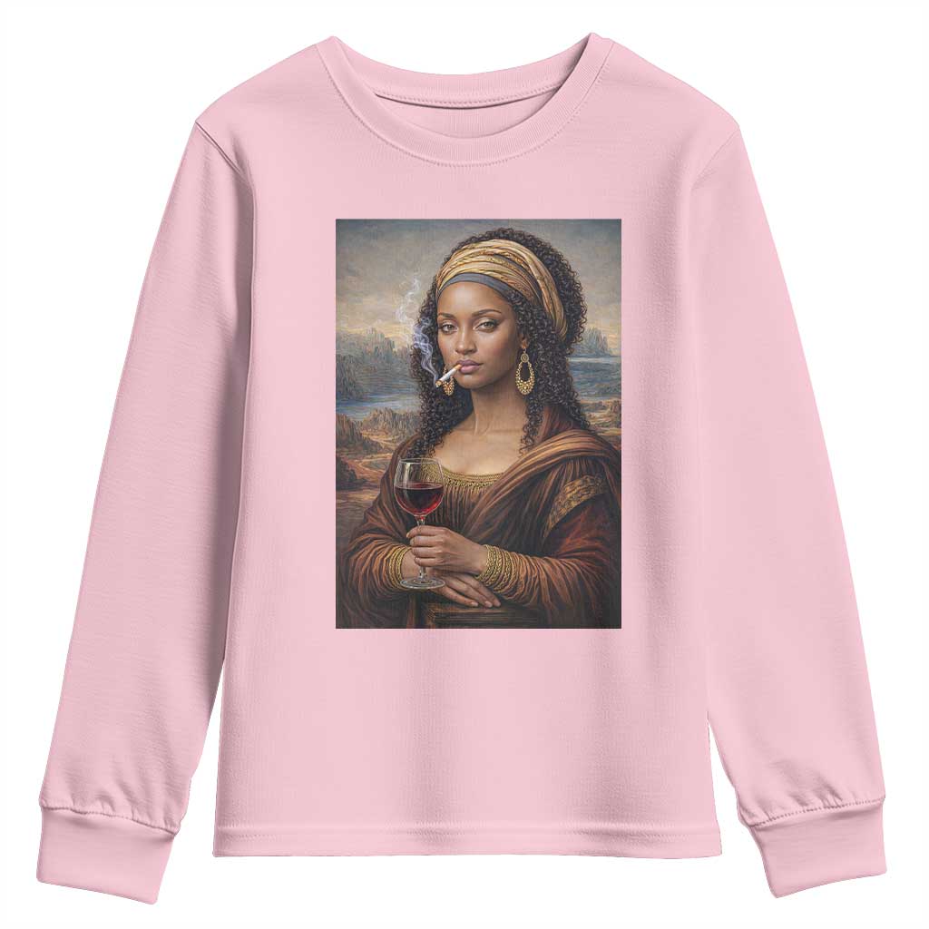 Funny Black Mona Lisa Youth Sweatshirt Melanin Queen Black History Month - Wonder Print Shop