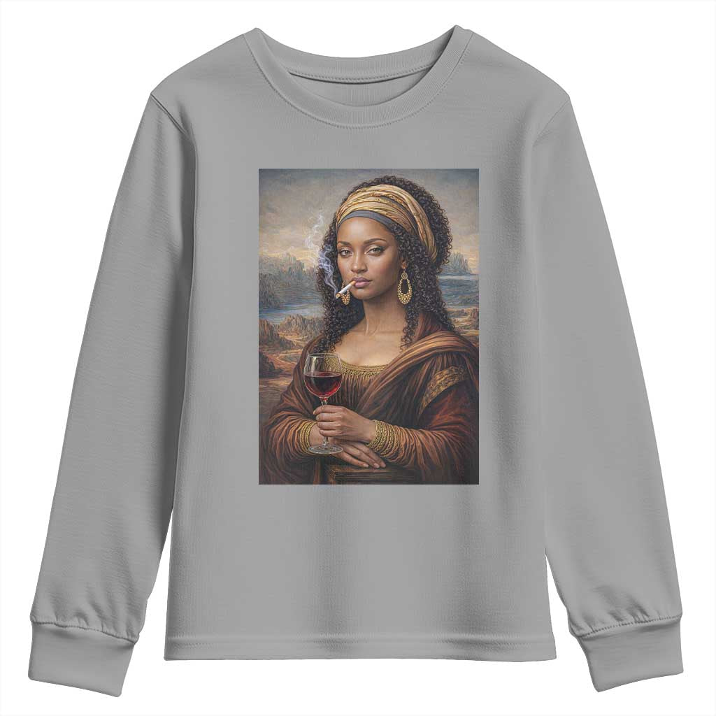 Funny Black Mona Lisa Youth Sweatshirt Melanin Queen Black History Month - Wonder Print Shop