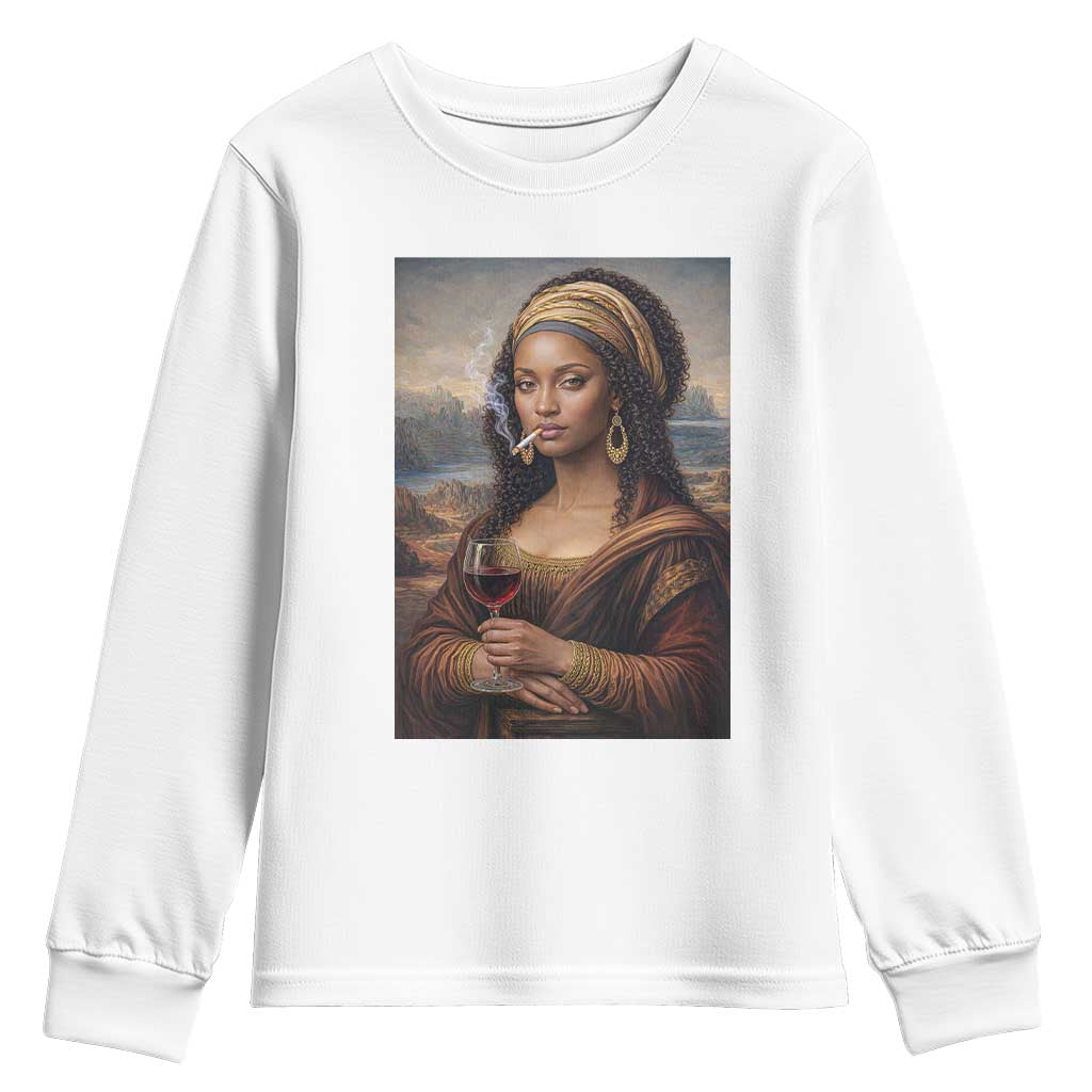 Funny Black Mona Lisa Youth Sweatshirt Melanin Queen Black History Month - Wonder Print Shop