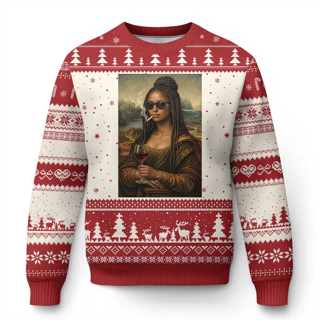 Black Mona Lisa African American Ugly Christmas Sweater Black History Month - Wonder Print Shop