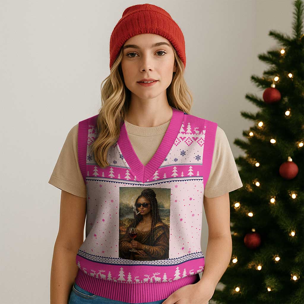 Black Mona Lisa African American V-Neck Knit Sweater Vest Black History Month - Wonder Print Shop