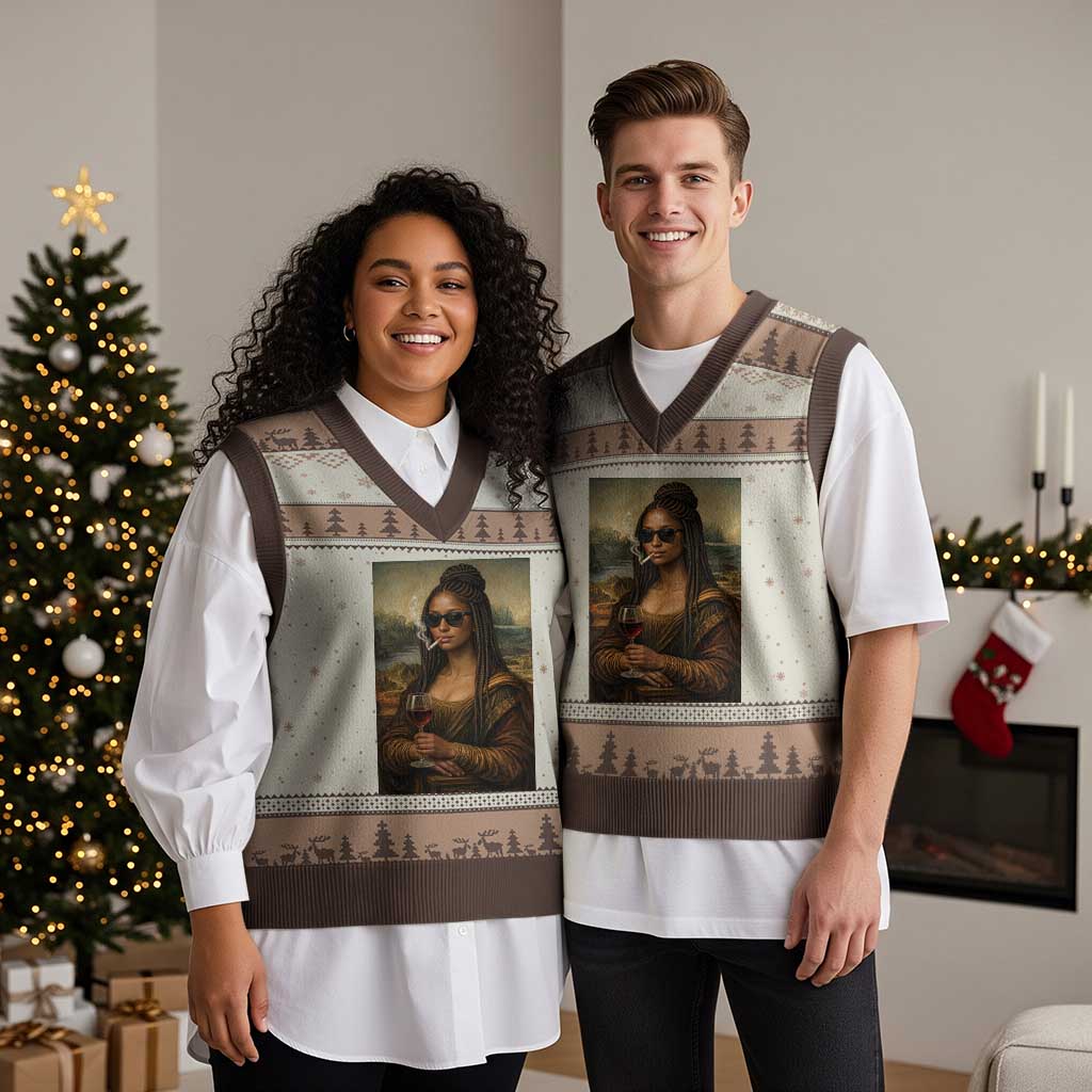 Black Mona Lisa African American V-Neck Knit Sweater Vest Black History Month - Wonder Print Shop