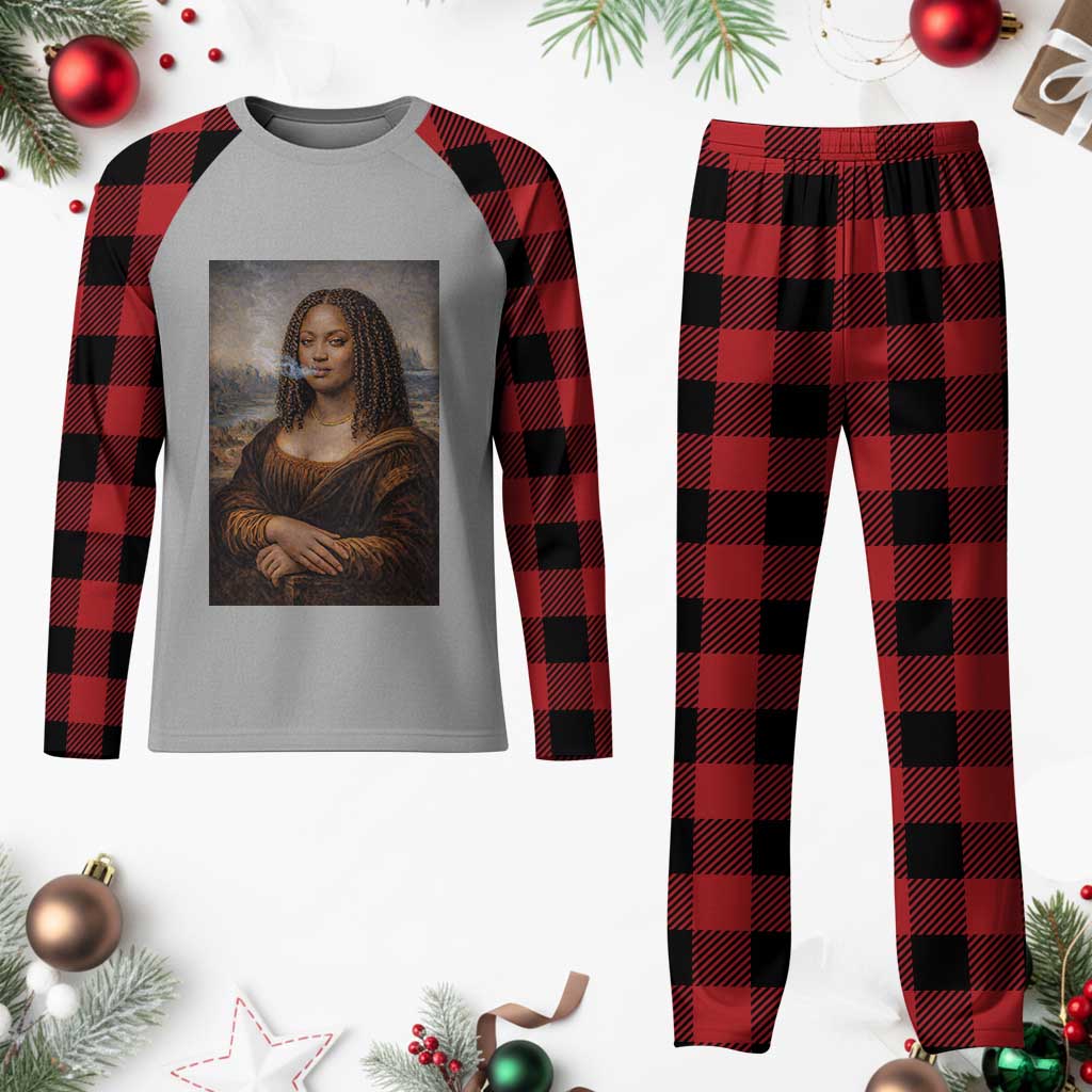 Funny Black Mona Lisa Plaid Pajama Set African American Pride - Wonder Print Shop