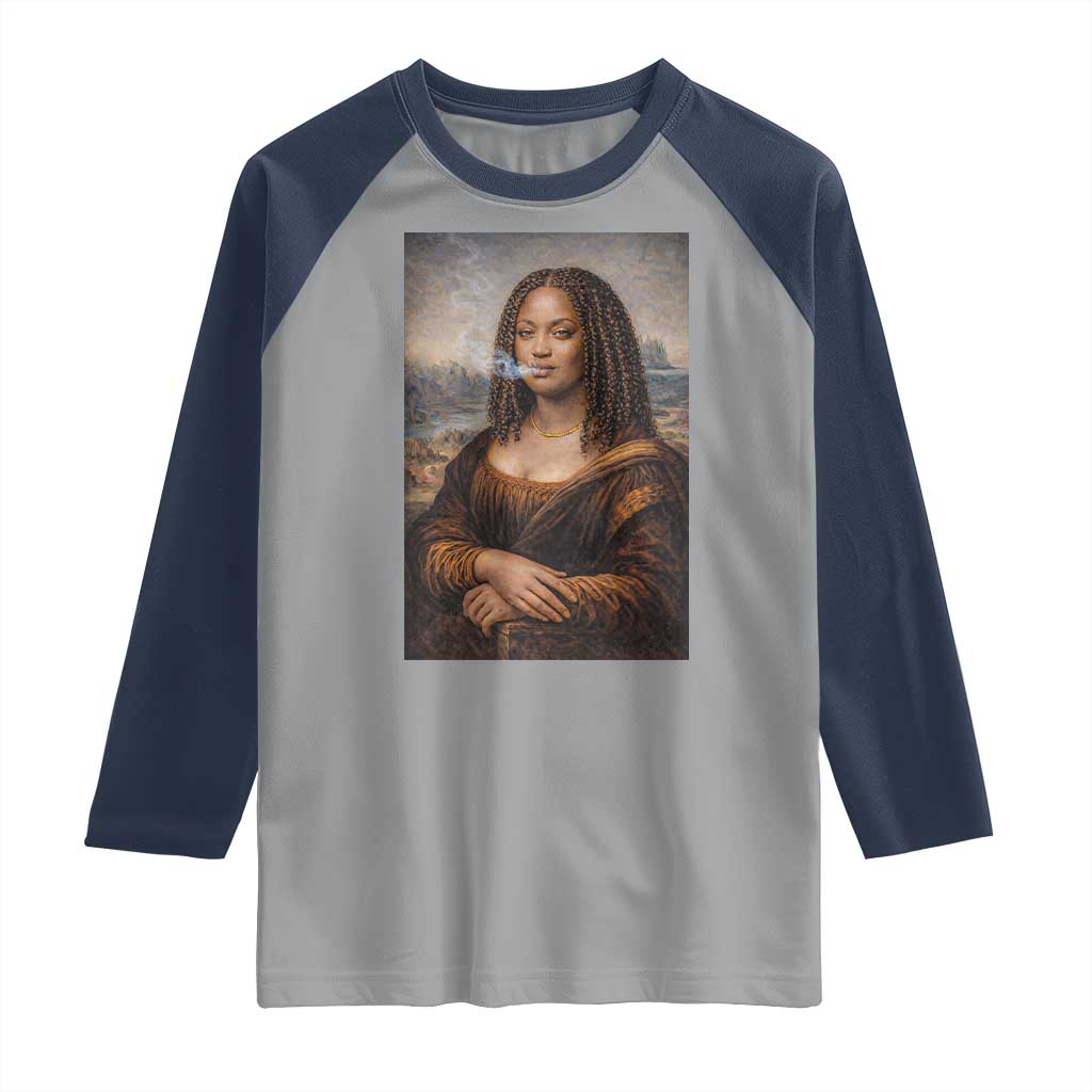 Funny Black Mona Lisa Raglan Shirt African American Pride - Wonder Print Shop