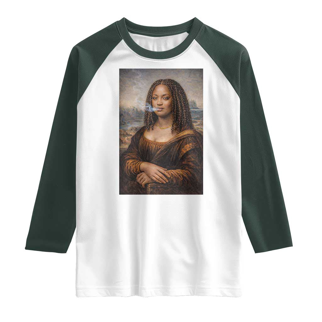 Funny Black Mona Lisa Raglan Shirt African American Pride - Wonder Print Shop